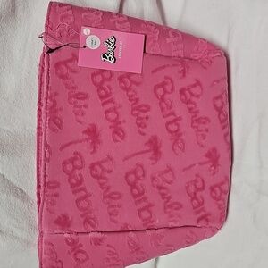Barbie Embossed Barbie Text and Palm Tree   Zipper Cosmetic Bag